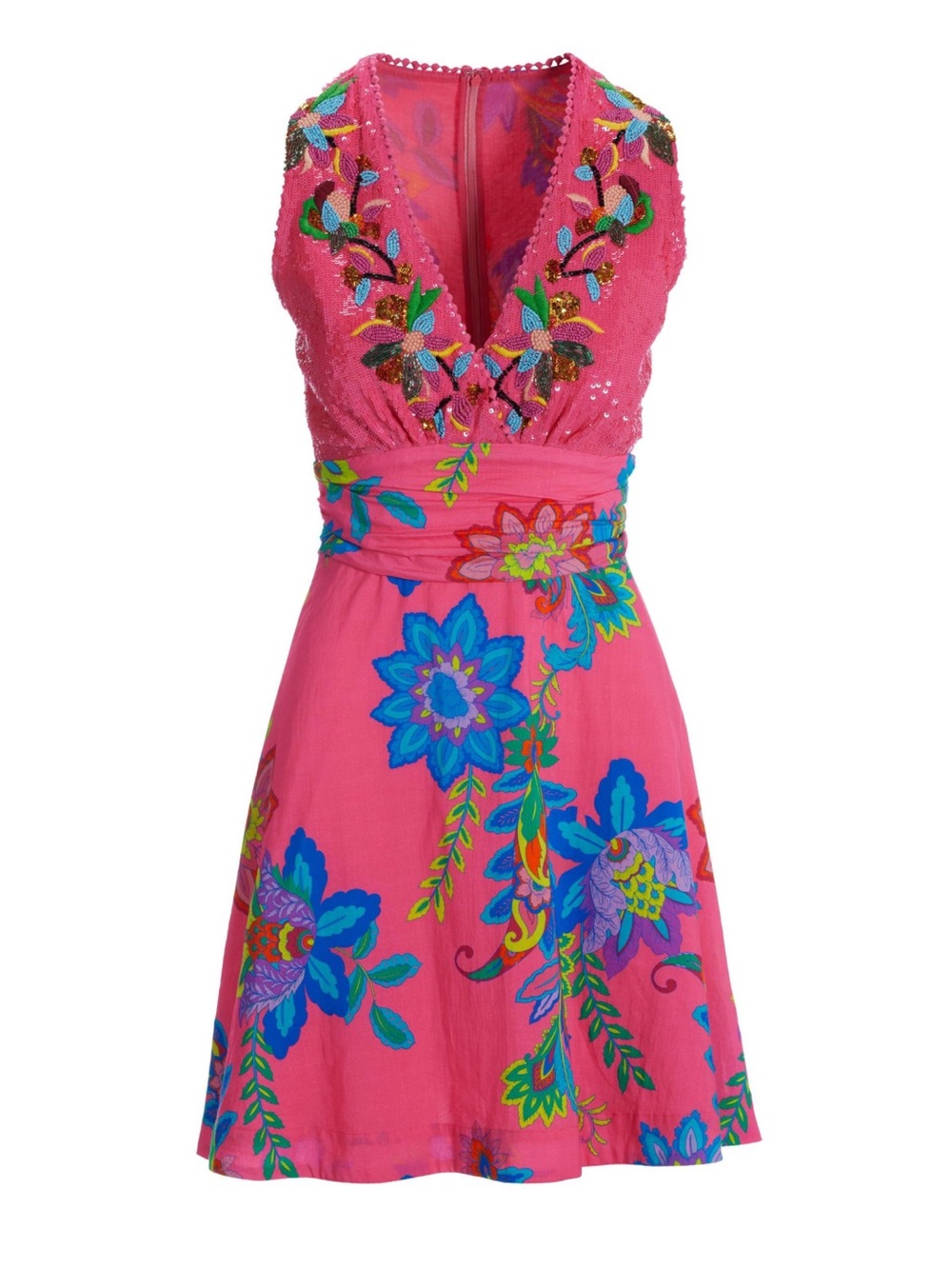 Boston Proper St. Tropez Tropical Print Embellished Fit-And-Flare Dress 18 NWT